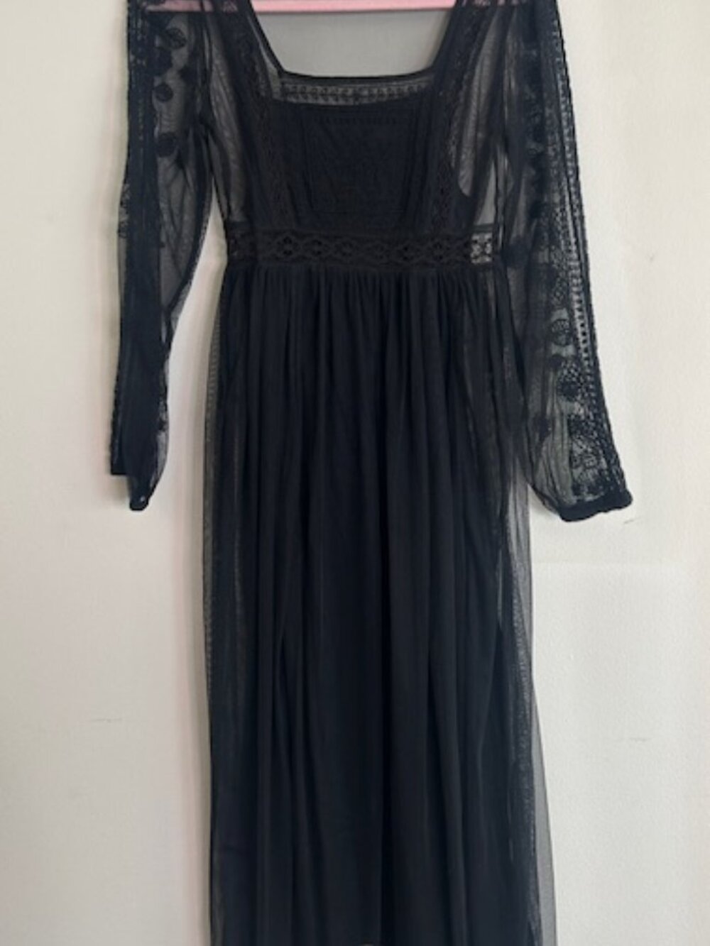 Urban Outfitters Hope Embroidered Long Sleeve Lush Black Lace Slip Midi Dress - Picture 8 of 16